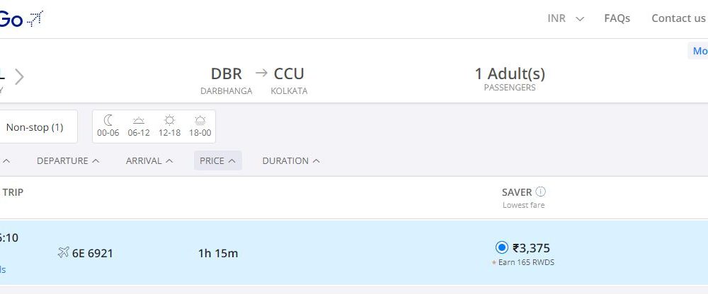 Indigo Flight from Darbhanga to Kolkatta and Hyderabad