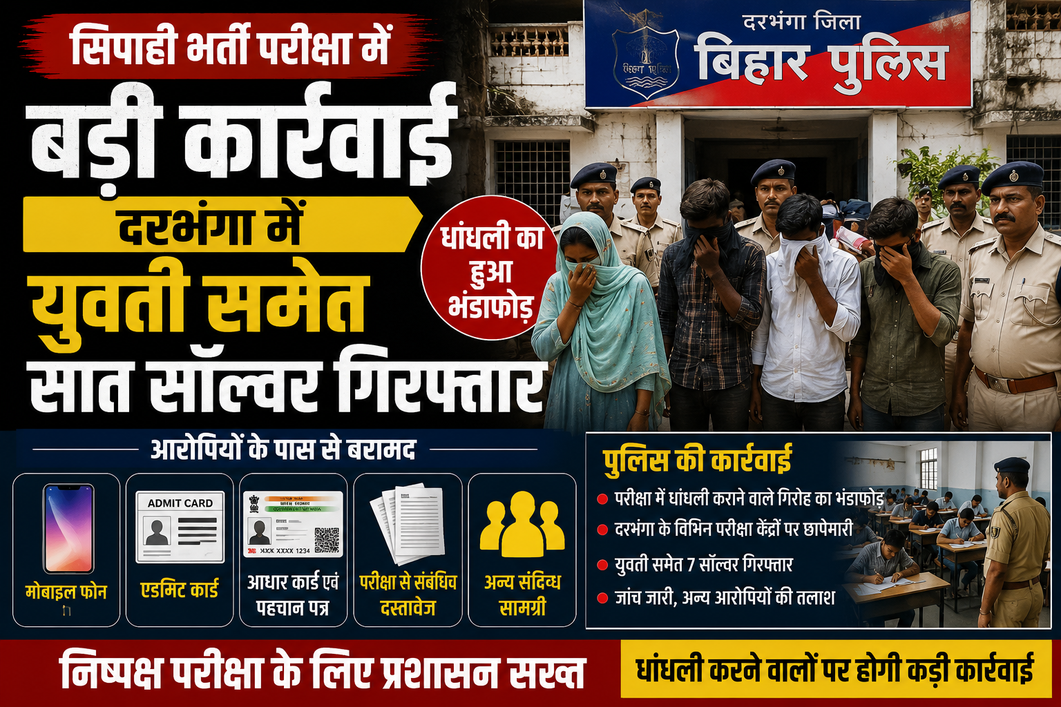 दरभंगा-में-सिपाही-भर्ती-परीक्षा-के-दौरान-सॉल्वर-गैंग-के-खिलाफ-पुलिस-कार्रवाई