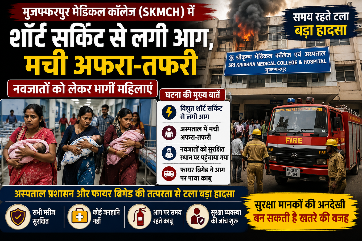 मेडिकल कॉलेज में शॉर्ट सर्किट से लगी आग
