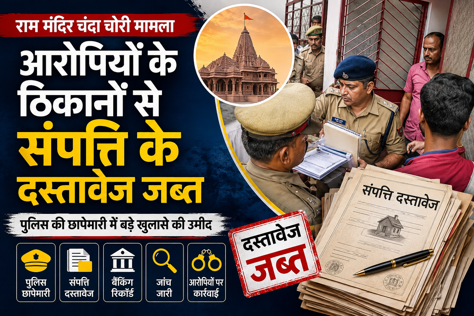 राम मंदिर चंदा चोरी मामले में छापेमारी, संपत्ति के दस्तावेज जब्त
