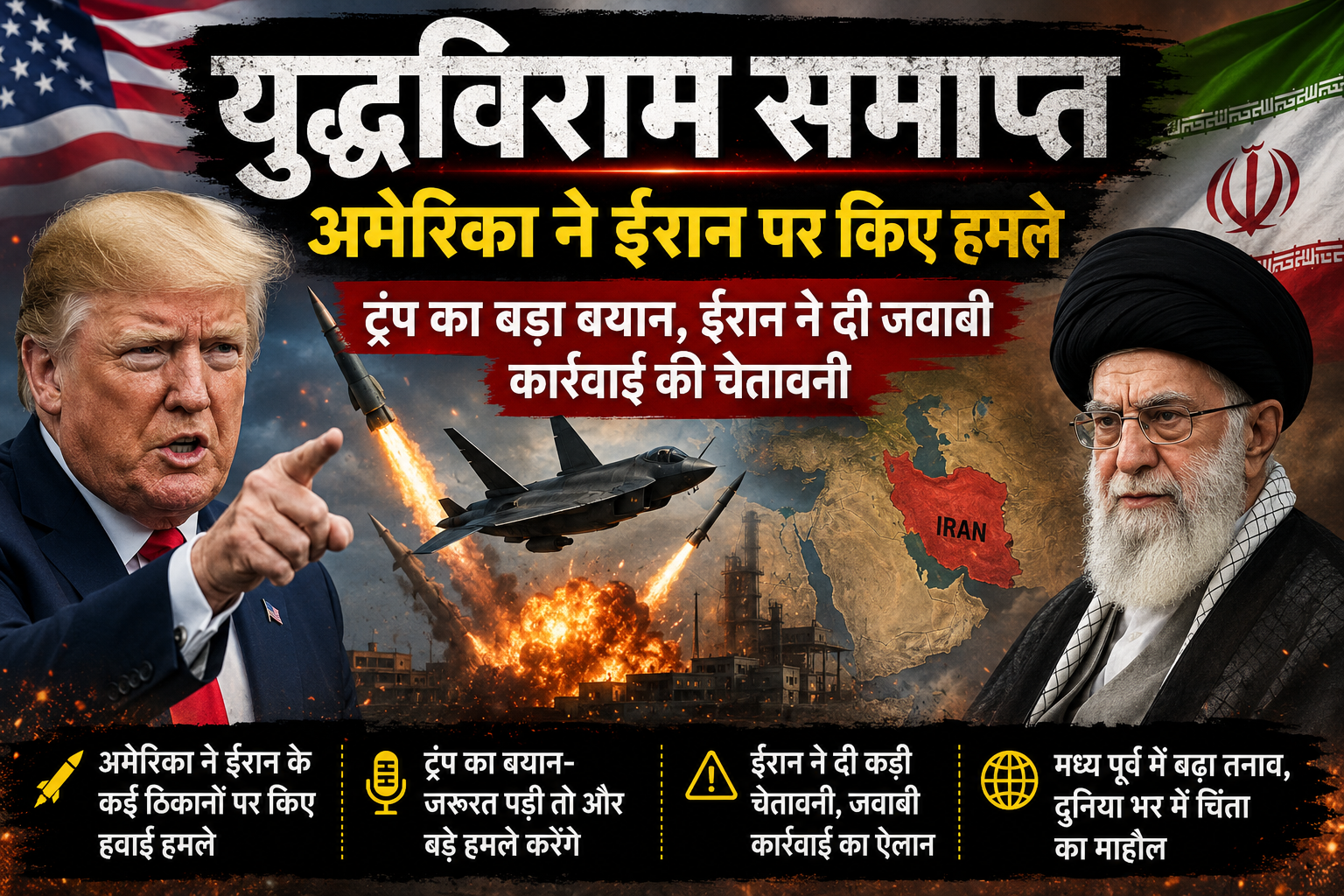 अमेरिका द्वारा ईरान पर हमला और ट्रंप का बयान, मध्य पूर्व में बढ़ा तनाव