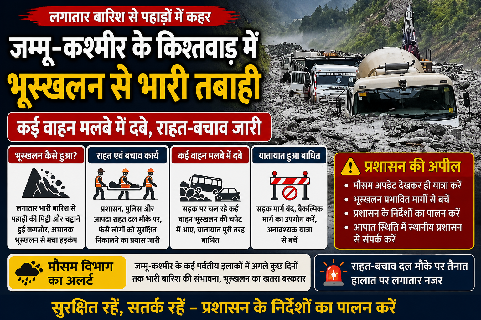 जम्मू-कश्मीर के किश्तवाड़ में भूस्खलन