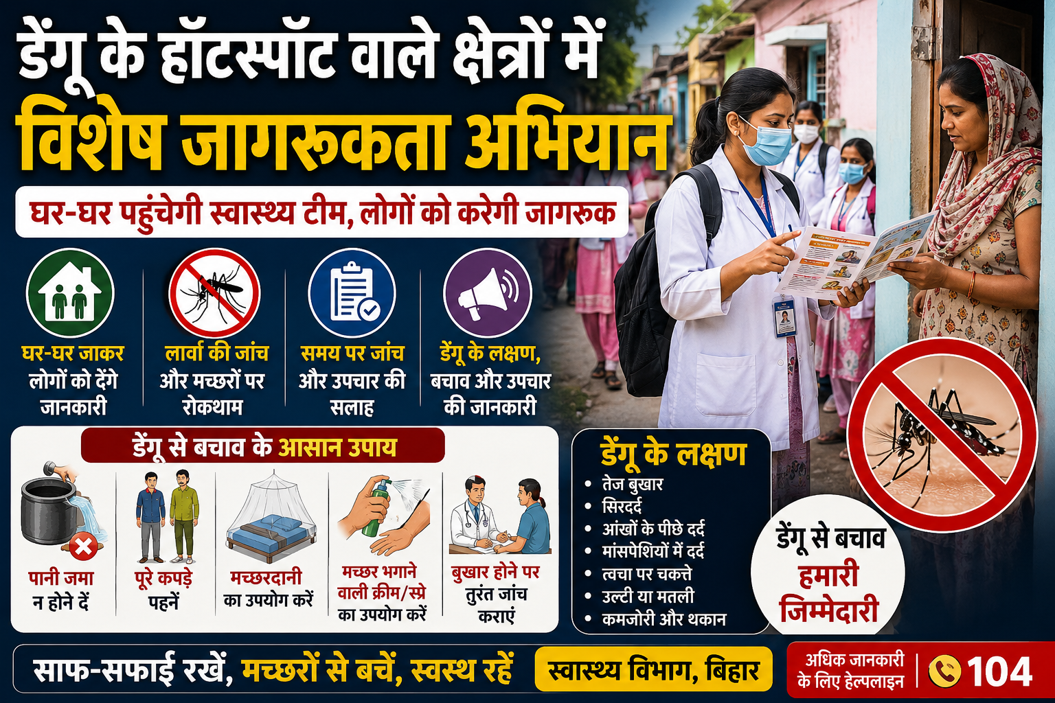 डेंगू हॉटस्पॉट क्षेत्रों में विशेष जागरूकता अभियान चलाते स्वास्थ्य विभाग की टीम।