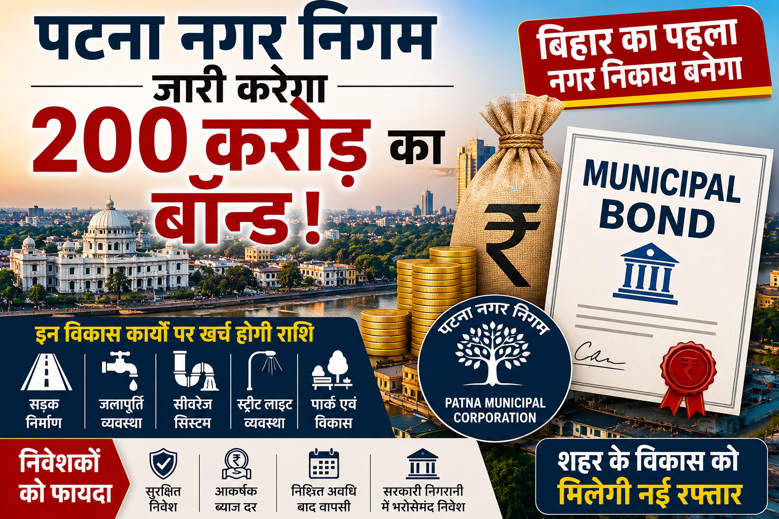 पटना नगर निगम ₹200 करोड़ का बॉन्ड जारी करेगा,