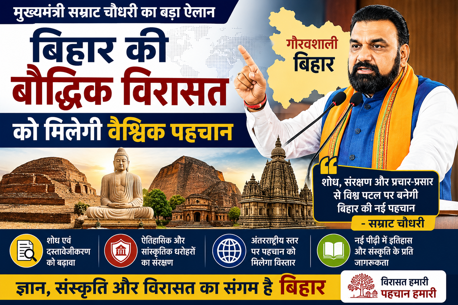 बिहार की बौद्धिक विरासत को वैश्विक पहचान दिलाने की घोषणा