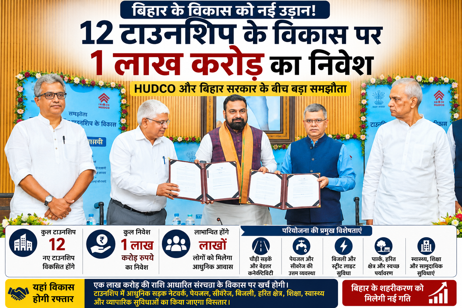 बिहार के 12 टाउनशिप विकास के लिए HUDCO का ₹1 लाख करोड़ निवेश