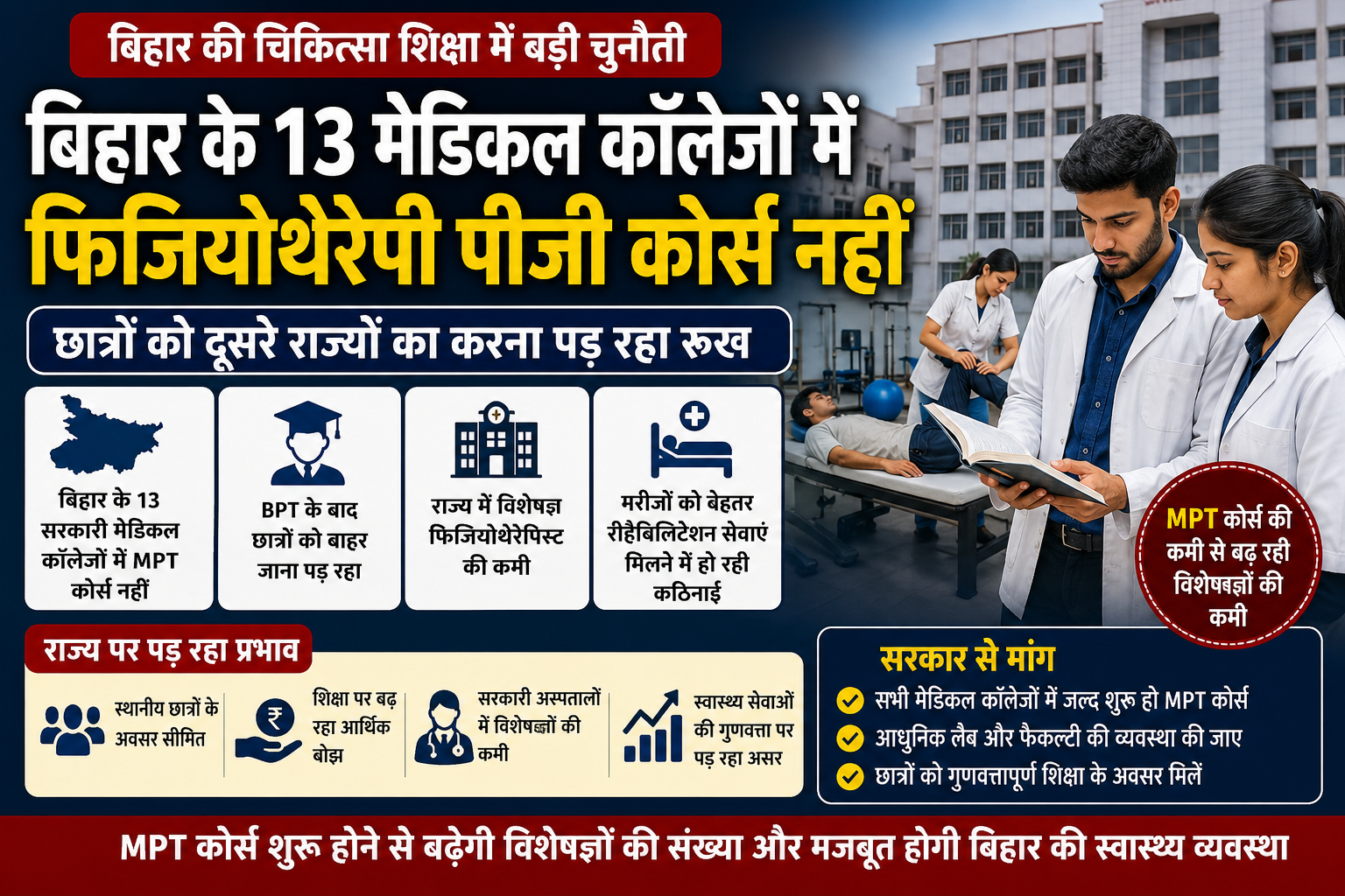 बिहार के मेडिकल कॉलेजों में फिजियोथेरेपी पीजी कोर्स नहीं