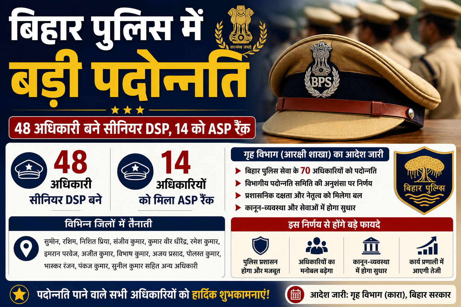 बिहार पुलिस में 48 अधिकारी बने सीनियर DSP