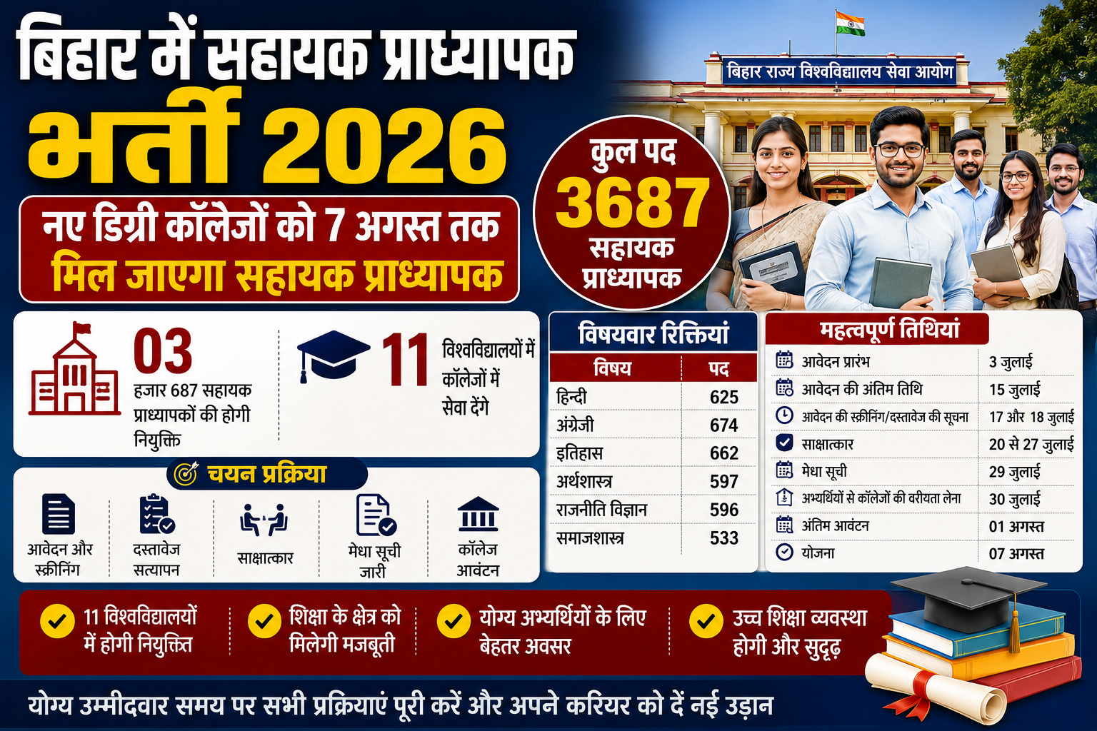 बिहार में 3687 सहायक प्राध्यापकों की नियुक्ति
