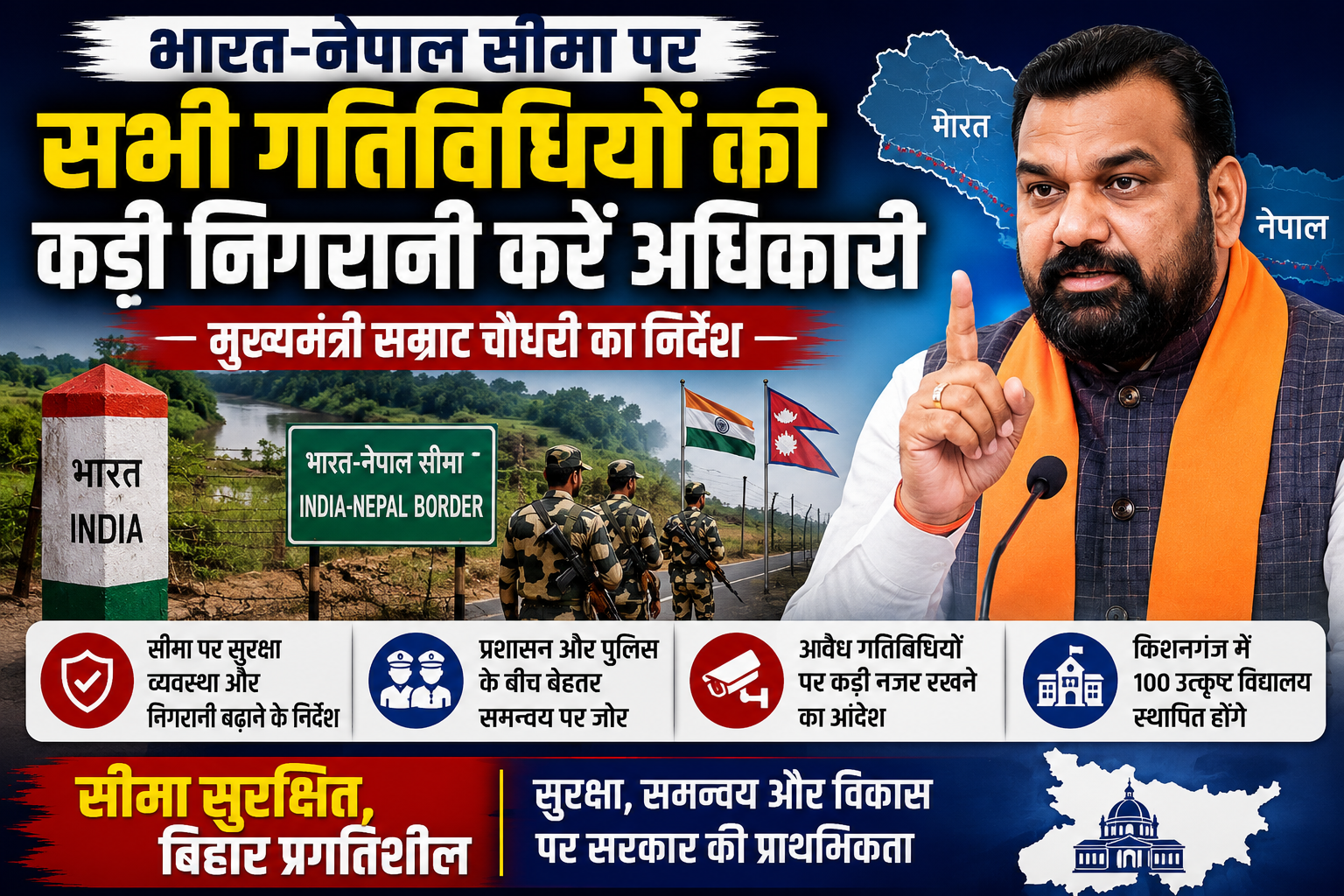 भारत-नेपाल सीमा पर निगरानी बढ़ाने के निर्देश