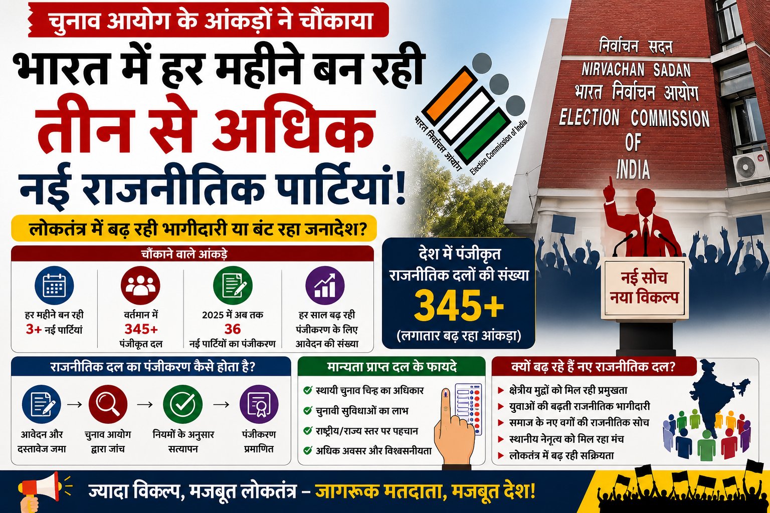 भारत में हर महीने बन रही 3 से अधिक नई राजनीतिक पार्टियां