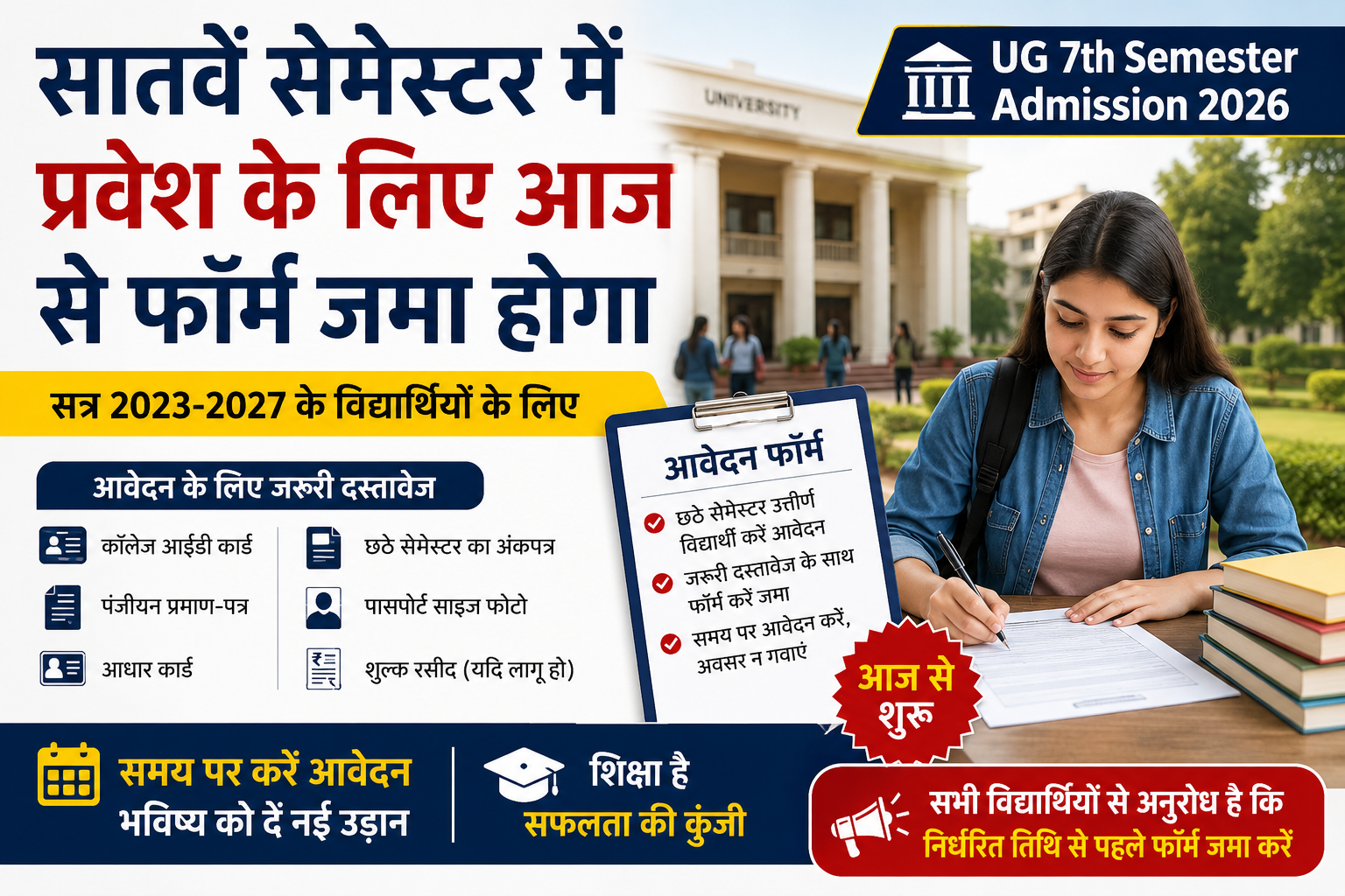 सातवें सेमेस्टर में प्रवेश प्रक्रिया शुरू